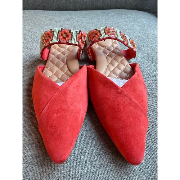 BIRDIES The Swan Flat Spice Cuff Slide Beaded Pointed Toe Suede Mule Sz 10.5 - Picture 4 of 11